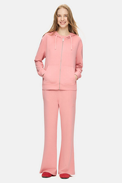 UCLA Allura Pink Hooded Seersucker Print Loose Fit Women's Sweatshirt