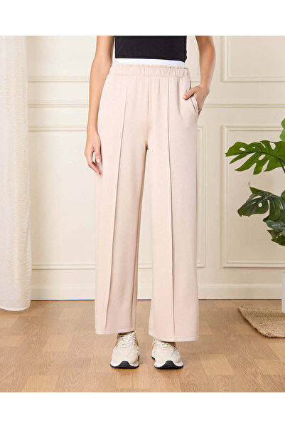 REDTAG بنطلون رياضي نسائي أرجل واسعة باللون البيج