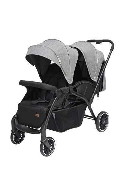 Moon Dois Tandem Twin Stroller – Double Infant & Toddler, Foldable, Grey