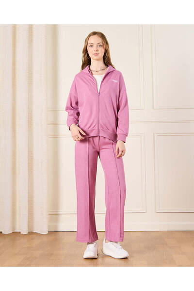 REDTAG طقم ملابس رياضية وردية بغطاء رأس رأس وسحاب للفتيات الكبيرات (قطعتان)