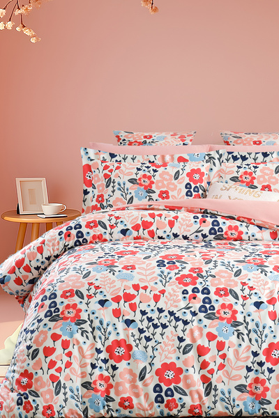 İQON Fitted Sheet Bedding Set Double Size Petunia Salmon