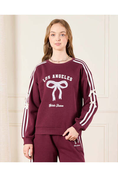 REDTAG طقم ملابس رياضية بطبعة فيونكة باللون العنابي للفتيات الكبيرات (قطعتان)