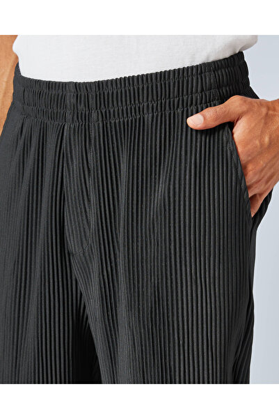 REDTAG Men Black Ribbed Lounge Shorts