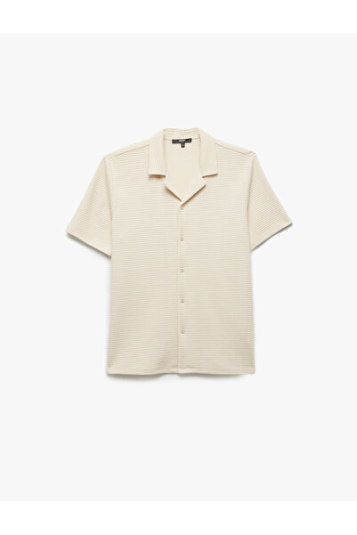 Koton Turn-Down Collar Waffle Textured Regular Fit Cotton Short Sleeve Shirt