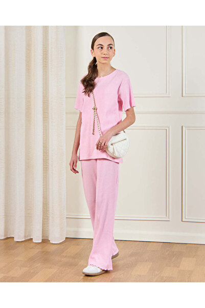 REDTAG Senior Girls Pink Ribbed Jogger Set (2 Piece)