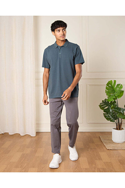 REDTAG Men Charcoal Plain Track Pants