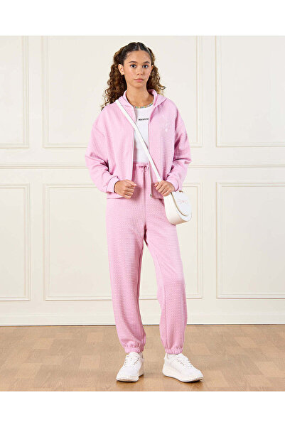 REDTAG Senior Girls Pink Jacquard Jog Set (2 Piece)
