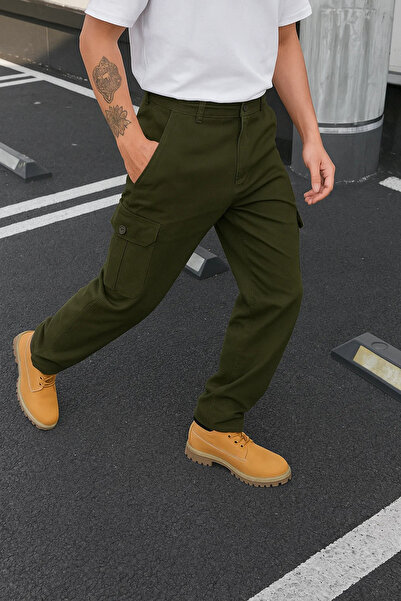 DAMGA JEANS Men's Trend Casual Loose Fit Khaki Tactical Cargo Pants