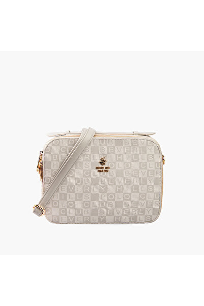 Beverly Hills Polo Club Monogram Print Crossbody Bag with Zip Closure