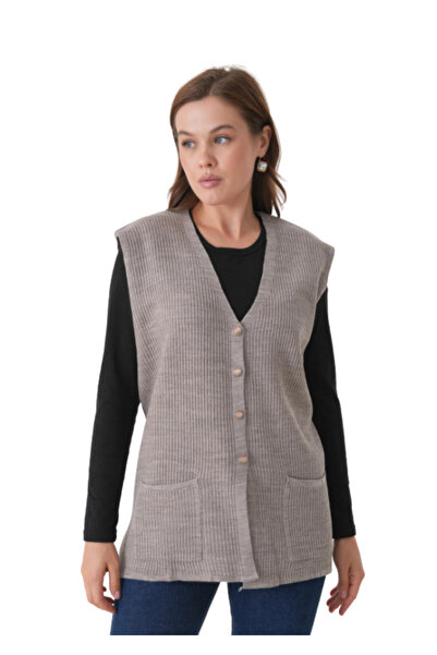 Stilmony Women's Mother Plus Size Corded Fabric Wool Knitwear Vest