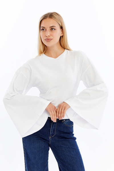 Maison La Femme Women Long Sleeve T-Shirt Round Neck Fit Batwing Sleeve Blouse
