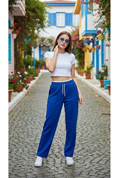 Miyalon Kadın Baggy Bol Paça Beli Lastikli İki İplik Penye Eşofman Altı Pantolon