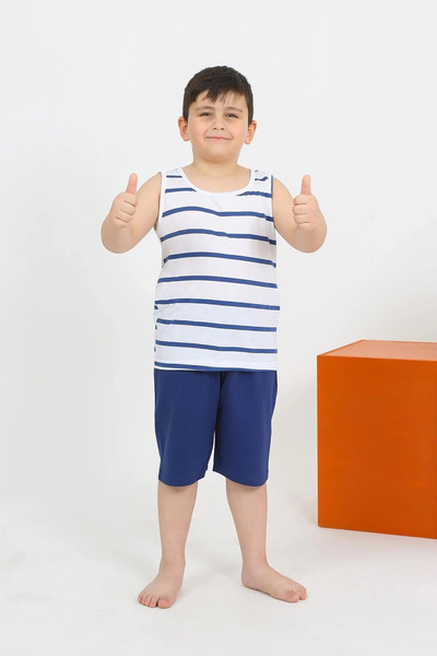 alfa expres Clothing Boys' Zero Sleeve White Combed Cotton Pajama Set with Shorts