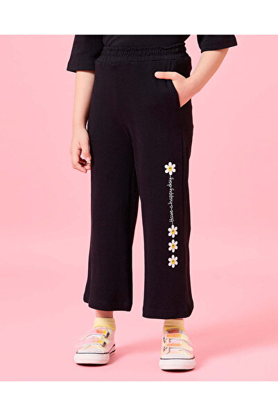 REDTAG Girls Black Floral Print Active Pants