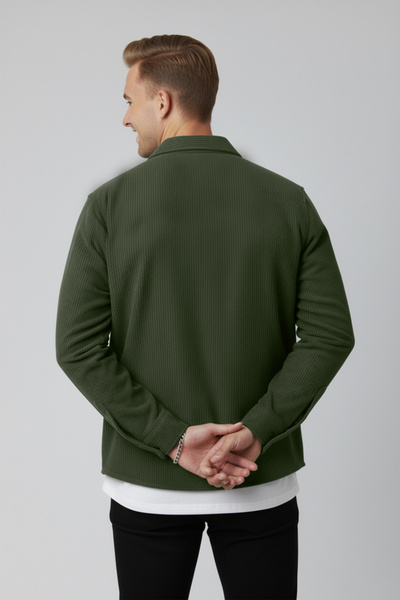 DeepSEA Ανδρικό πουκάμισο από πράσινο ελαστικό ύφασμα βελούδινο ύφασμα χαλαρή εφαρμογή – Μαλακή υφή, κομψό σχέδιο 2600759