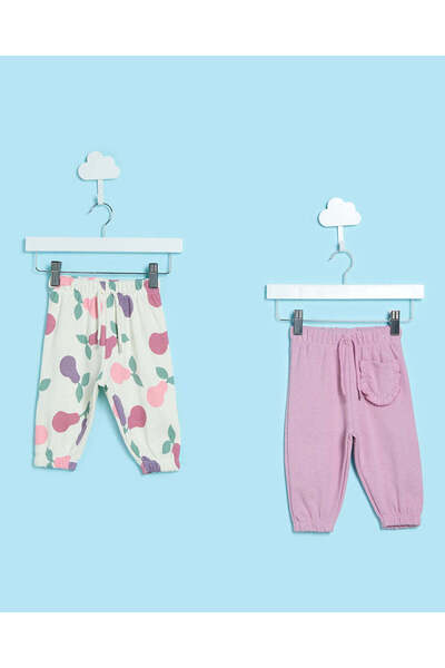 REDTAG بنطال رياضي سادة بلون بنفسجي وبنطال رياضي أبيض بطبعة كمثرى كاملة - طقم...