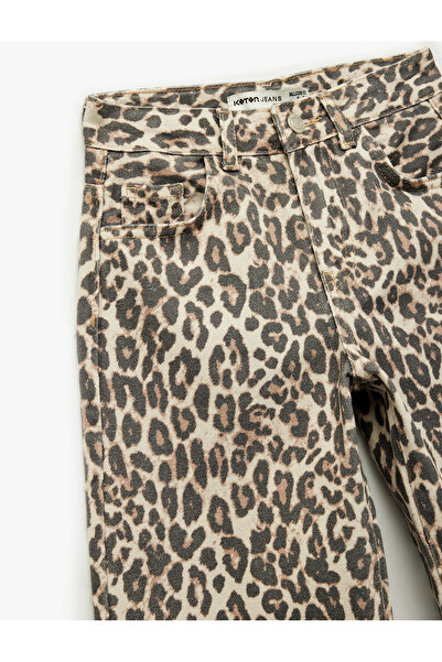 Koton Cotton Comfortable Fit Leopard Pattern Balloon Shape Denim Pants