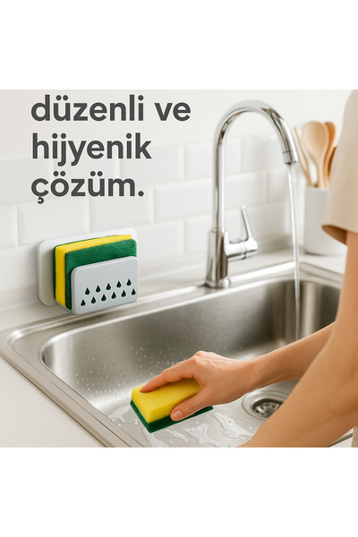 DİYA3 Musluk Yanı Sünger Askılığı Evye Sünger'liği Banyo Mutfak Düzenleyici +Sünger