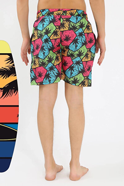 alfa expres Clothing Men's Patterned Zipper Pocket Swim Shorts Black