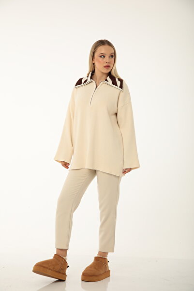 My City 44088 - Stylish Comfortable Knitted Long Sweater with Zipper Collar