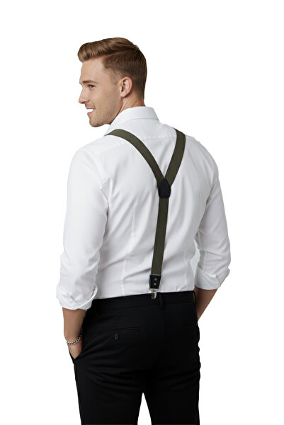 DeepSEA Unisex Khaki Leather Stretchable Elastic Adjustable Metal Clip Trouser Hanger 2602025