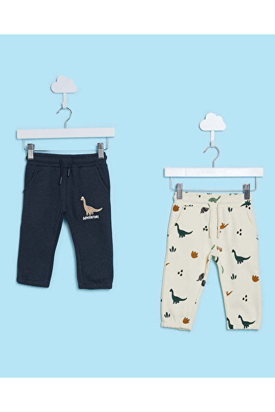 REDTAG بنطال رياضي للأطفال الأولاد باللونين الرمادي والكريمي (عبوة من قطعتين)