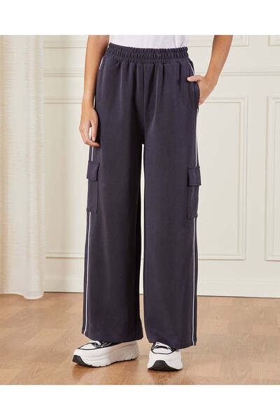 REDTAG Senior Girls Charcoal Scuba Wide Leg Pants