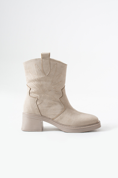 Gökçe Shoes Gael Bej Süet Nakış Detay Kadın Günlük Kullanım Bot