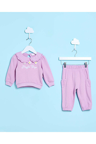 REDTAG بدلة جري نشطة أرجوانية اللون للبنات الرضع (قطعتان)