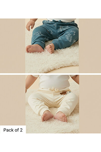 REDTAG بنطال رياضي مطبوع باللونين الأزرق الداكن والكريمي للأولاد الصغار (عبوة...