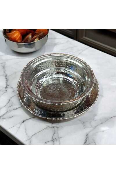 Bakır Center Copper Plate Bowl Soup Beyran Kelle Paça Presentation Serving Bowl with Plate Serving Plate
