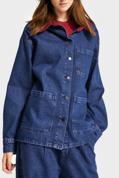 its basic Жіноча темно-синя куртка 1w5-149 з великим коміром, вільним кроєм та особливим дизайном