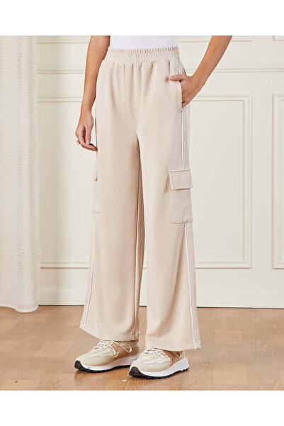 REDTAG Senior Girls Beige Scuba Wide Leg Pants
