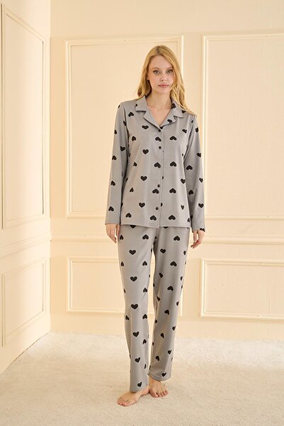 Mihra 19103 Women's Buttoned Long Sleeve Pajama Set