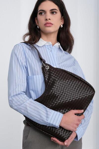 Shule Bags Valerie Braided Shoulder Bag Brown