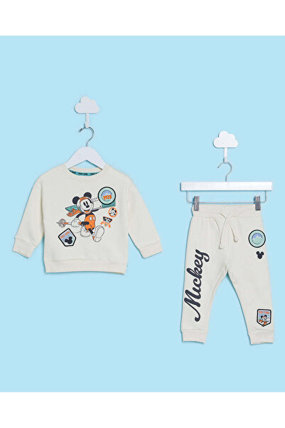 REDTAG Infant Boys Ivory Mickey Mouse Jogging Suit Set (2 Piece)