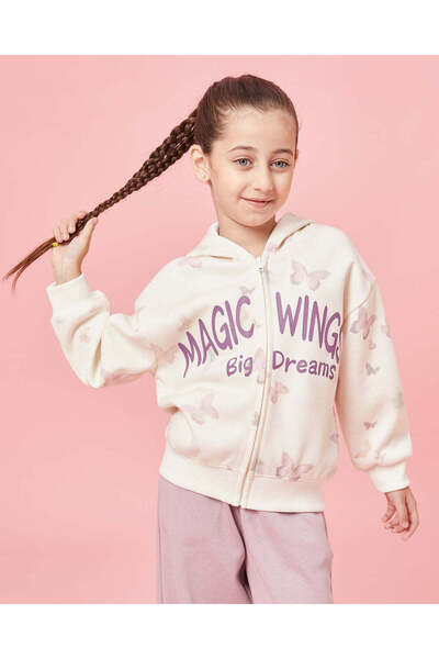 REDTAG طقم بنطال رياضي مطبوع للبنات باللون الكريمي والأرجواني (قطعتين)