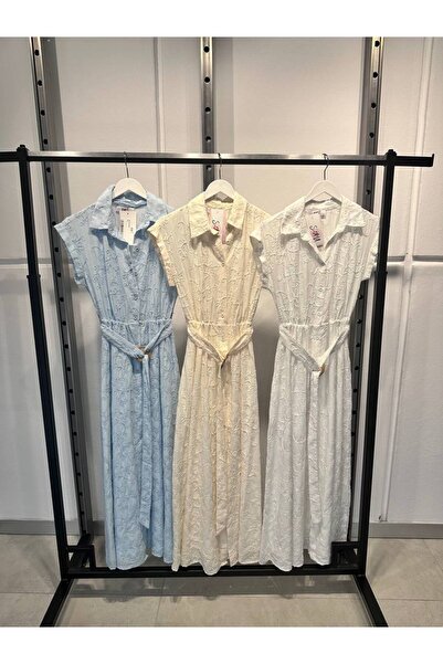 NOXS Pembe Fisto Detaylı Düğmeli Kısa Kollu Elbise