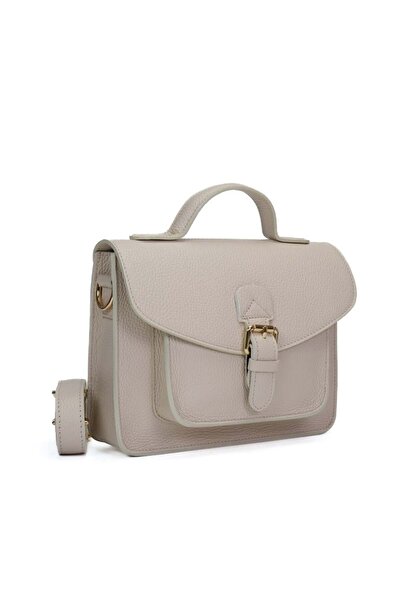 Posete Fagaras Medeea Leather Purse - Beige, 1 Compartment, 2 Pockets, Adjustable Strap 135 cm