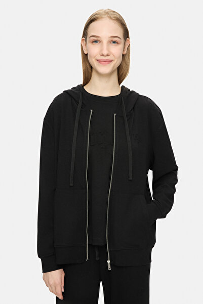 UCLA Allura Black Hooded Seersucker Print Loose Fit Women's Sweatshirt