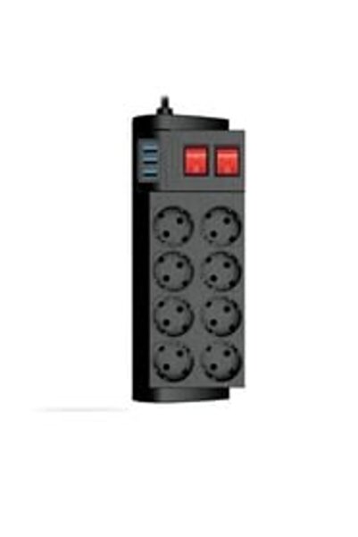 Çeşithane FTR-08 Akım Korumalı 8’li Priz | 4000W 16A Güç Kapasitesi, 3 USB Po...