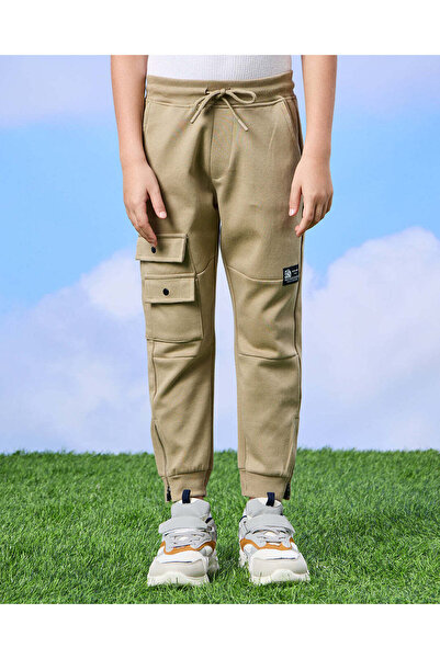 REDTAG Boys Olive Patch Pocket & Zipper Jogger Pants