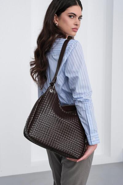Shule Bags Valerie Braided Shoulder Bag Brown