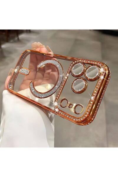 m.tk moveteck iPhone 17 Pro Case Glittery Stone Lens Protection Transparent Back Colorful Edge Shiny Magsafe Cover