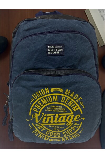 Old Cotton Quality Black Vintage Casual Printed Design Daily Outing School Backpack Revilla Bag 28X38Cm