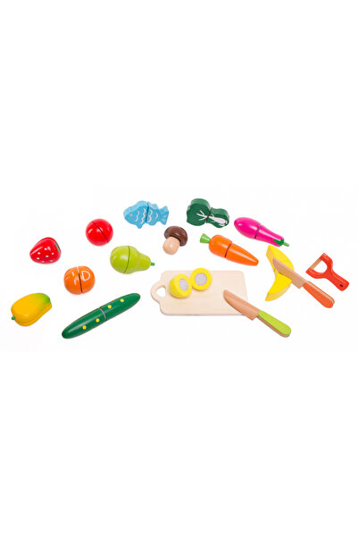 Doris Chef slicing food set with 17 wooden elements, storage and transport box with m