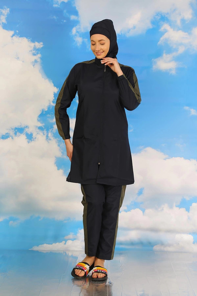 alfa expres Clothing Women's Full Hijab Swimsuit with Pants and Sleeves with Stripe Navy Blue