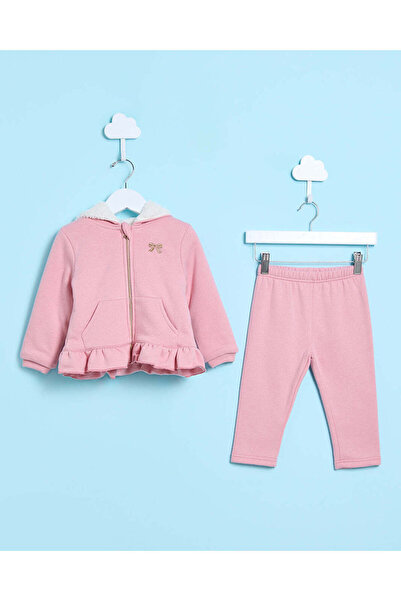REDTAG Infant Girls Pink Solid Hooded Jog Suit (2 Piece)