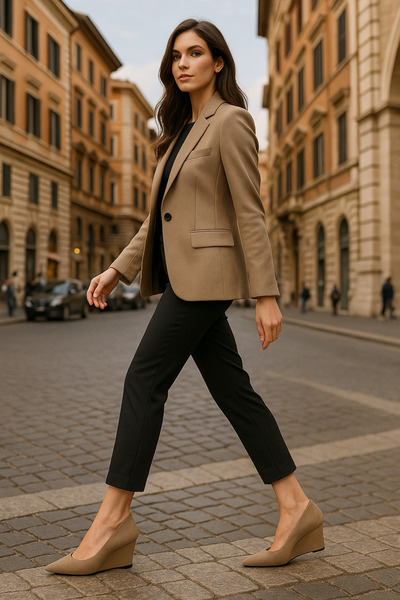 carweza Pantofi de damă cu toc cu pană din piele de căprioară Pana