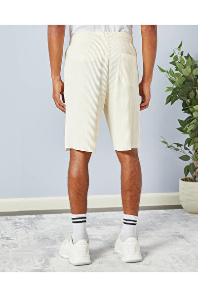 REDTAG Men Ivory Ribbed Lounge Shorts